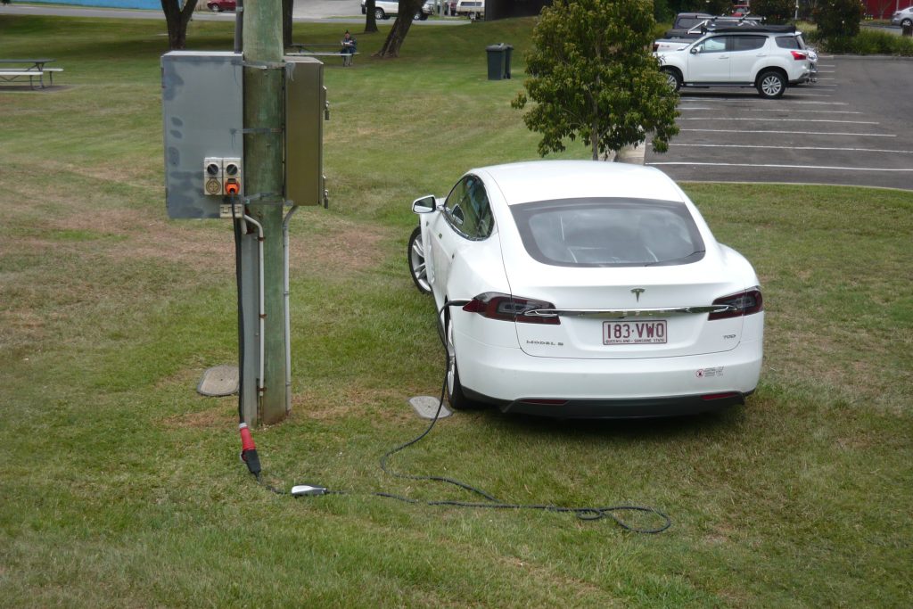 Tesla being charged at Nelson Reserve.