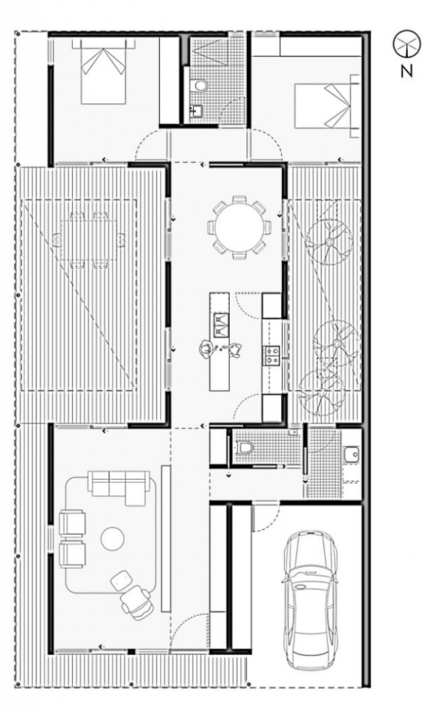 A floor plan for a 2 bedroom house in Brisbane with detailed plans available for a 8 star home in Brisbane.